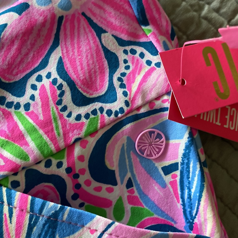 Lilly Pulitzer Luxletic Pink and Blue Floral Cropped Golf Pants NWOT - Picture 7 of 8